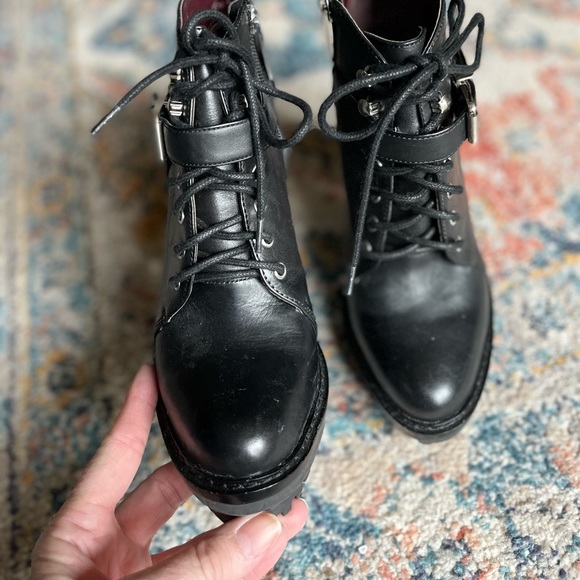 NEW BCBG Henrik Black Lace Up Platform Booties, 6.5M - Picture 5 of 9